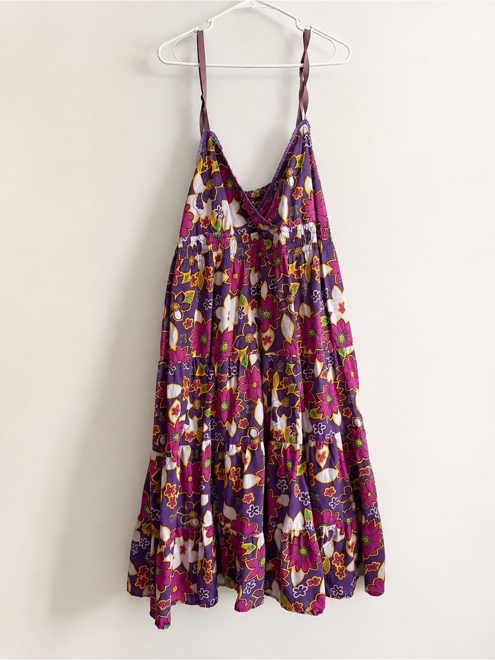 Cotton Purple Floral Tiered Dress